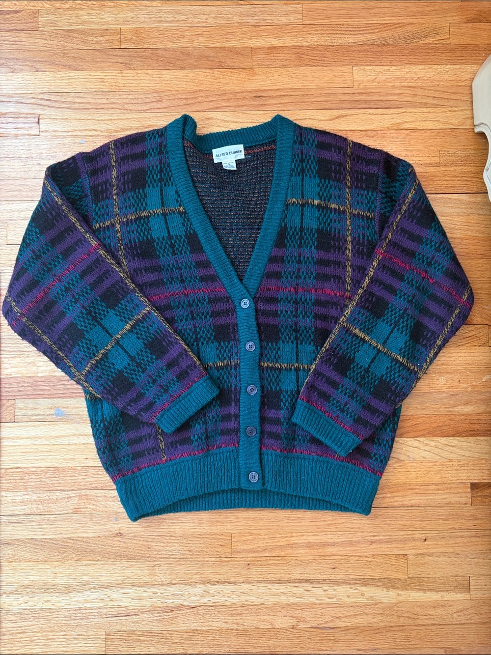 Alfred Dunner Vintage Teal & Purple Plaid Button-Front Cardigan